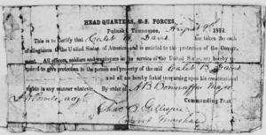 This torn and tattered page is a copy of Caleb Davis's original Oath of Allegiance to the Union, as sworn before Union officers in Pulaski on August 9, 1862. Source: Caleb B. Davis Southern Claims Commission file.